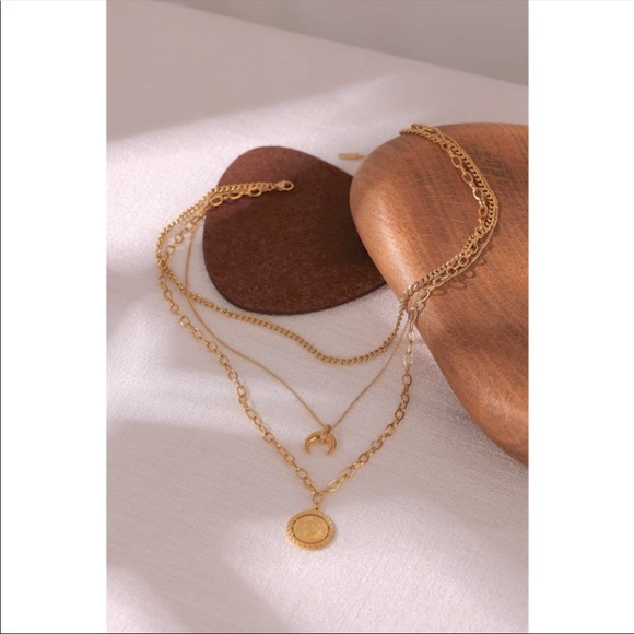 18K Gold Plated Layered Lion Pendant & Animal Horn Pendant Necklace - Picture 2 of 14